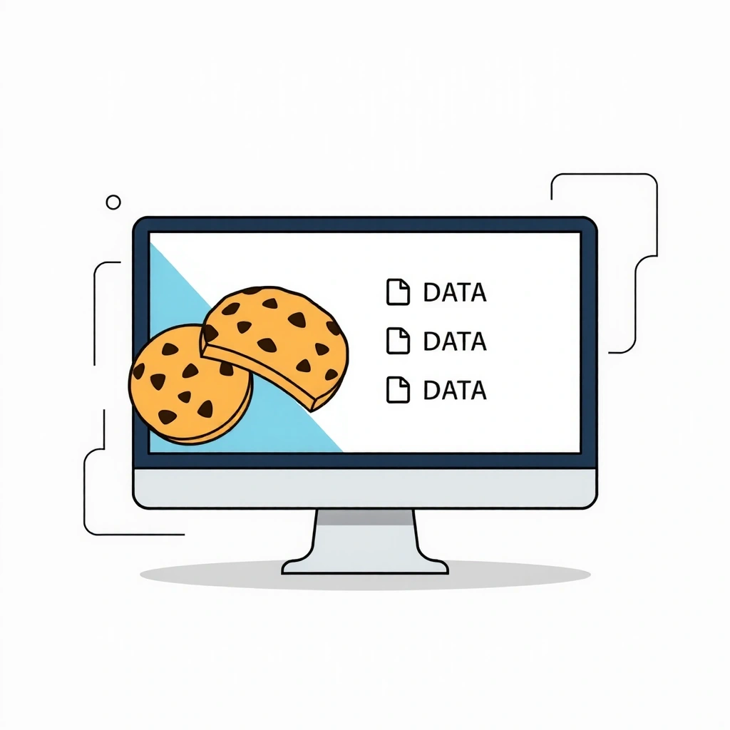Cookie illustration showing data files on a computer screen